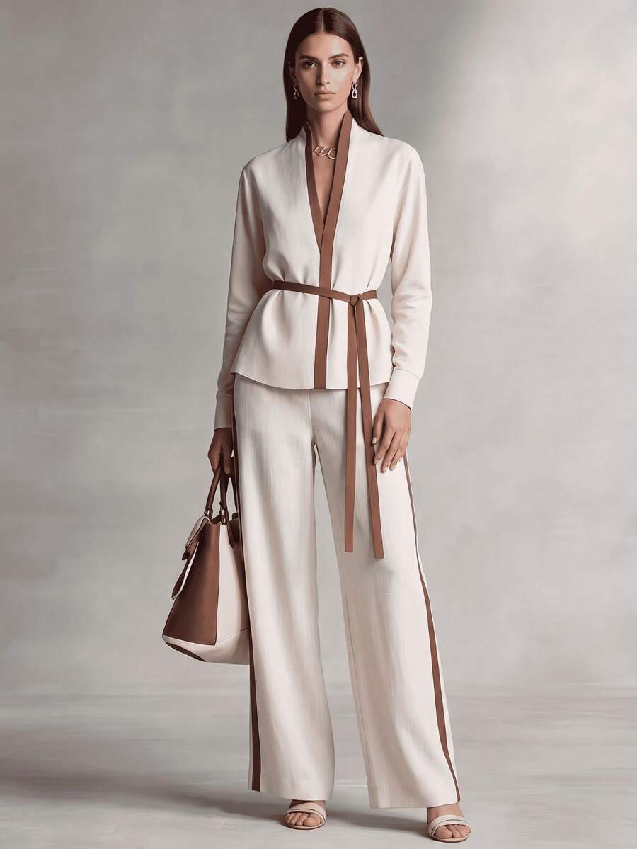 Wide Leg Palazzo Pants - XTOCEAN Elegante damestop met V-hals en