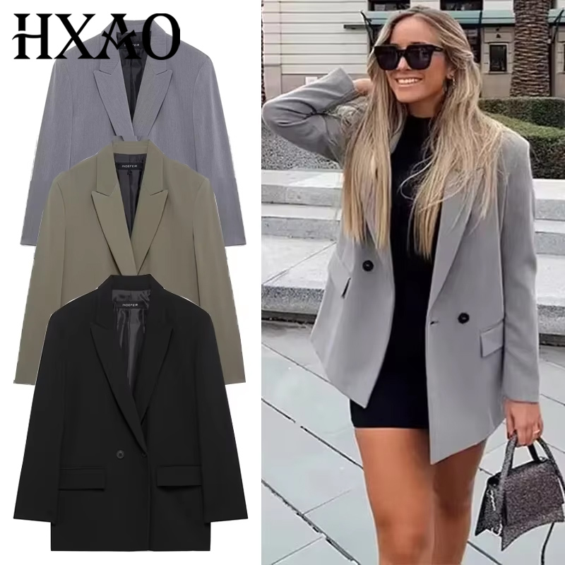 Blazer Women Oversized - HXAO Blazers voor dames Zwart Grijs