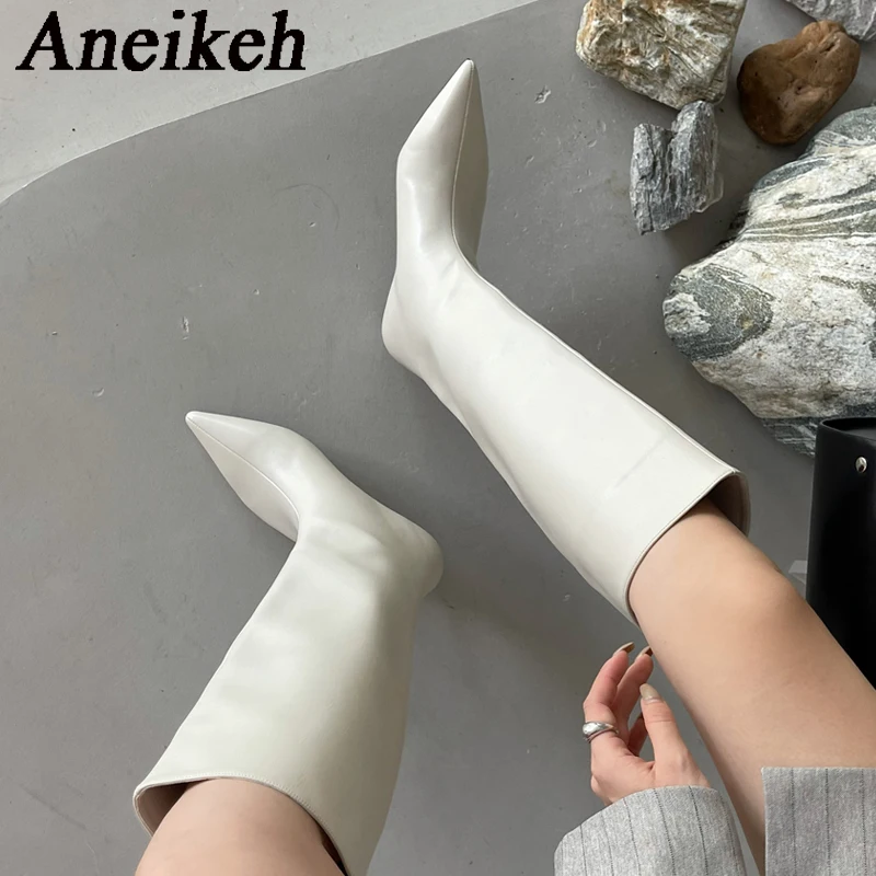 Women'S Fashion Knee High Boots - Aneikeh 2026 Mode Sexy Puntige Lage