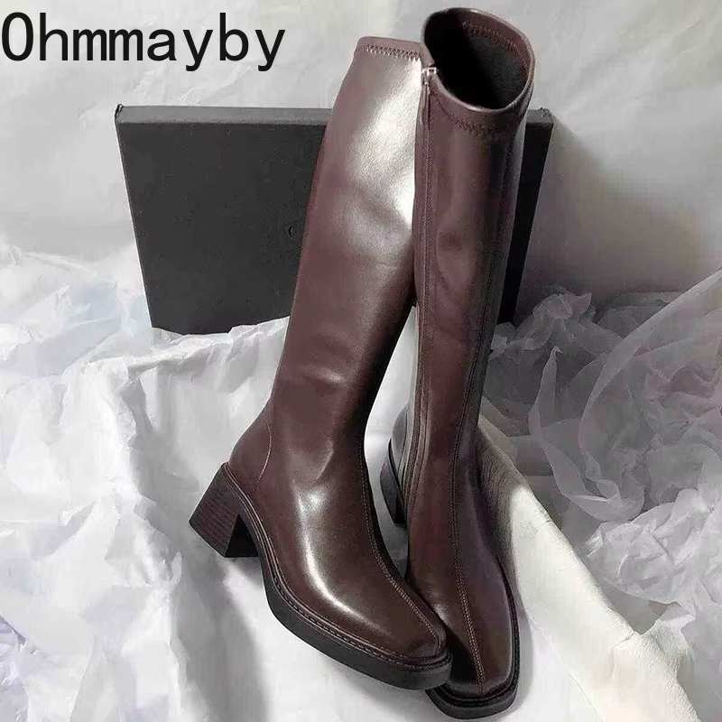 Women'S Fashion Knee High Boots - Vintage Dikke Hak Vrouwen Knie Hoge