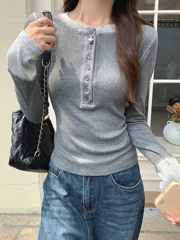 Women Top Fashion - Y2K Patchwork T-shirt 2025, Contrastkleurige Grunge