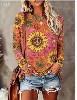Women Fashion Styles - Dames T-shirt met lange mouwen, hippie-stijl,