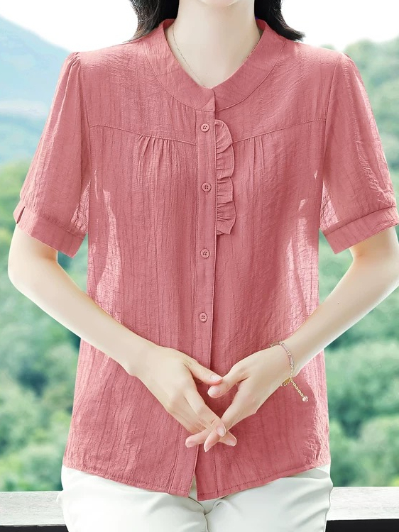 Women Fashion Over 40 - Modieus ijszijde geplooid katoen-linnen shirt met
