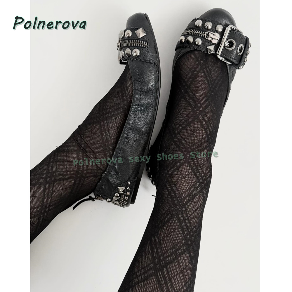 Women'S Fashion Shoes - Klinknagelriemgesp Mary Jane schoenen spitse neus