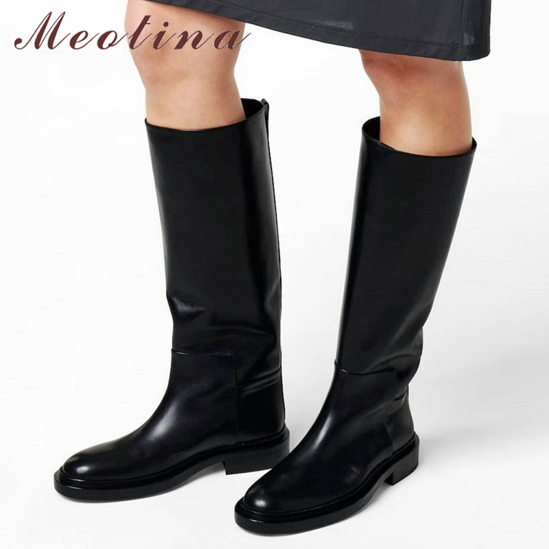 Women'S Fashion Knee High Boots - Meotina Dames Echt Leer Kniehoge Laarzen