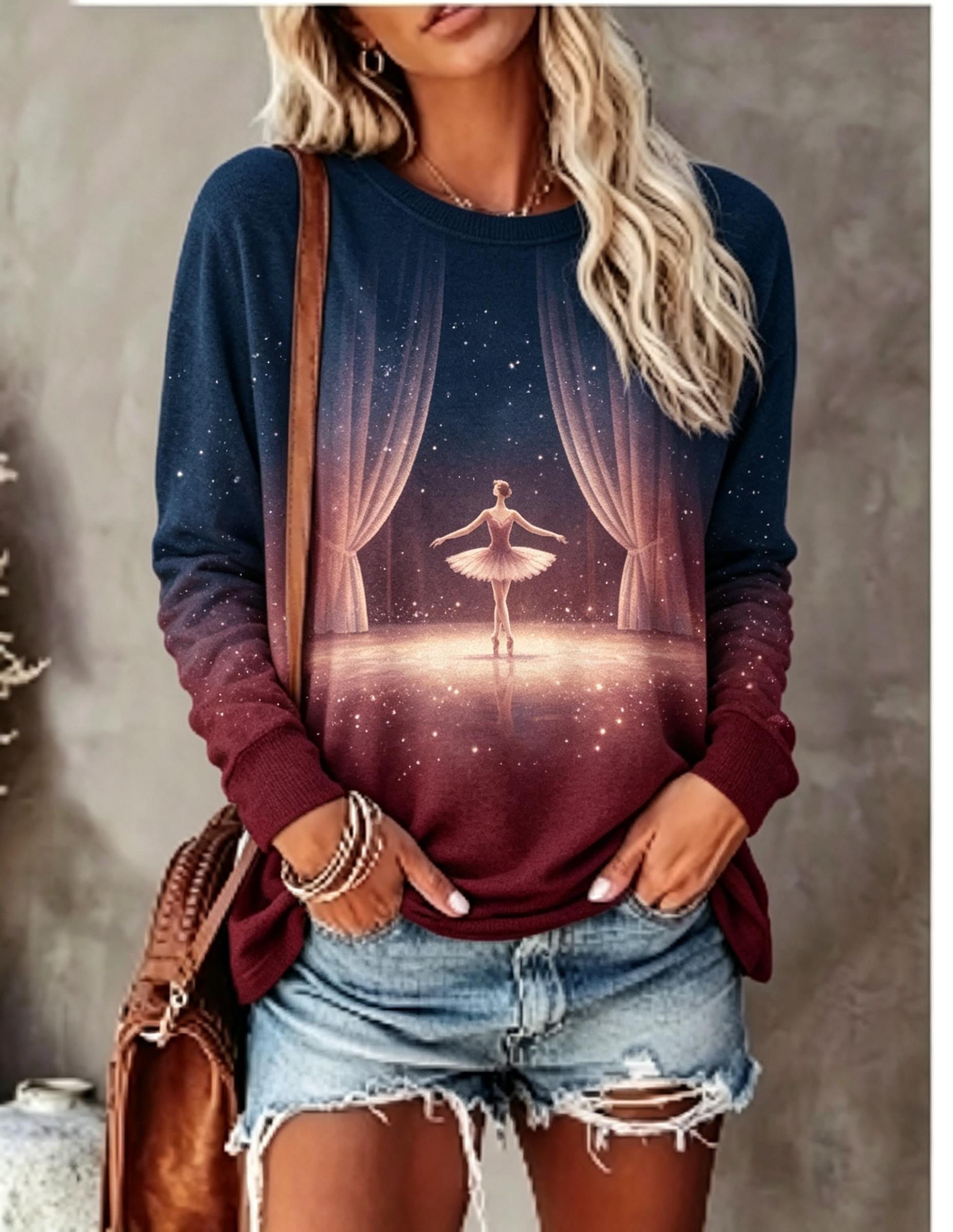 Women Fashion Styles - Dames T-shirt met lange mouwen, balletdanseres,