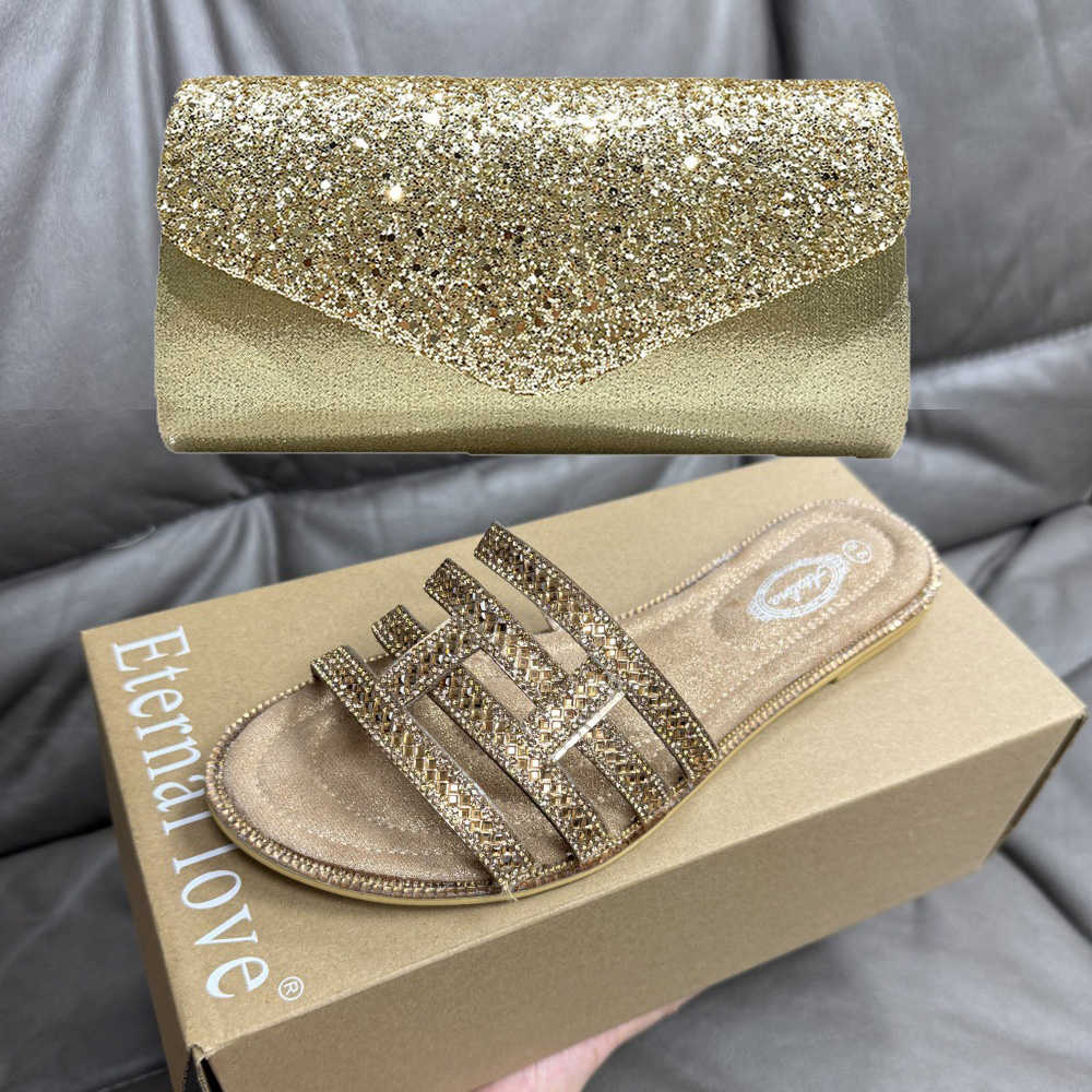 Women Fashion Handbags - Zomer nieuwe bronzen strass-slippers Grote maten