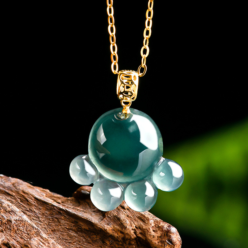 Women Fashion Necklace - Natuurlijke echte smaragd blauw water jade