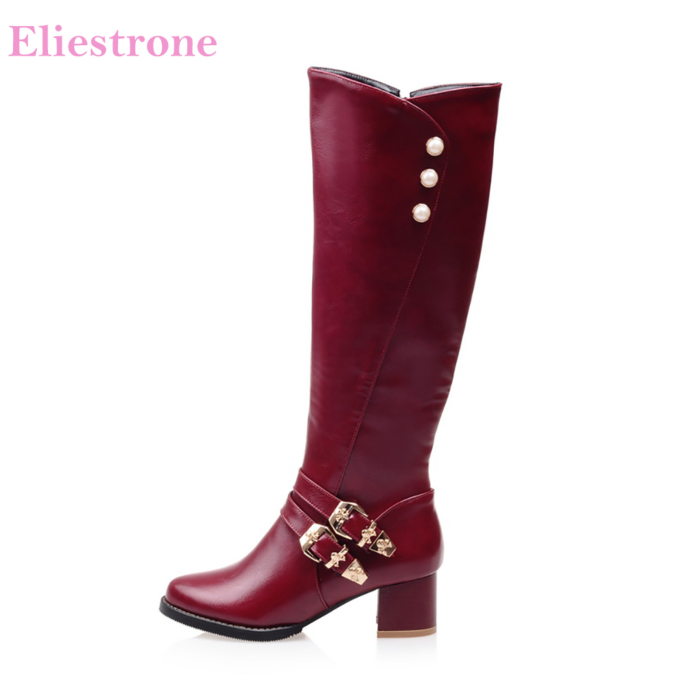 Women'S Fashion Knee High Boots - Gloednieuwe Mode Rood Zwart Vrouwen Knie