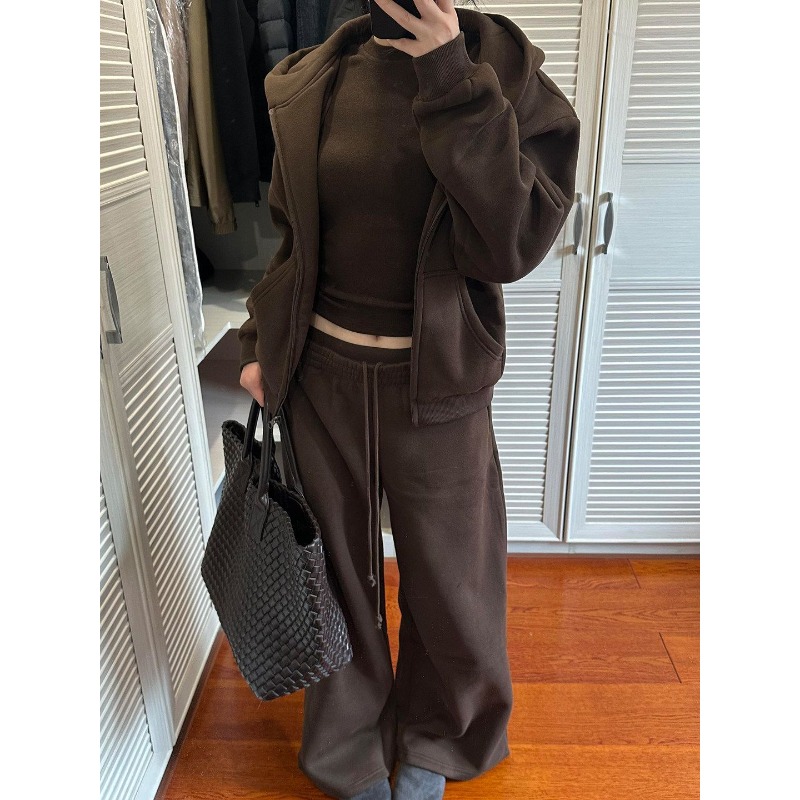 Wide Leg Palazzo Pants - Amerikaanse casual relaxatiesweaterset voor dames, herfst,