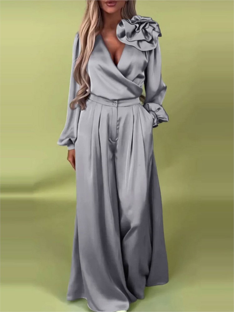 Mode effen kleur satijn shirt  - Wide Leg Palazzo Pants recensie en prijs