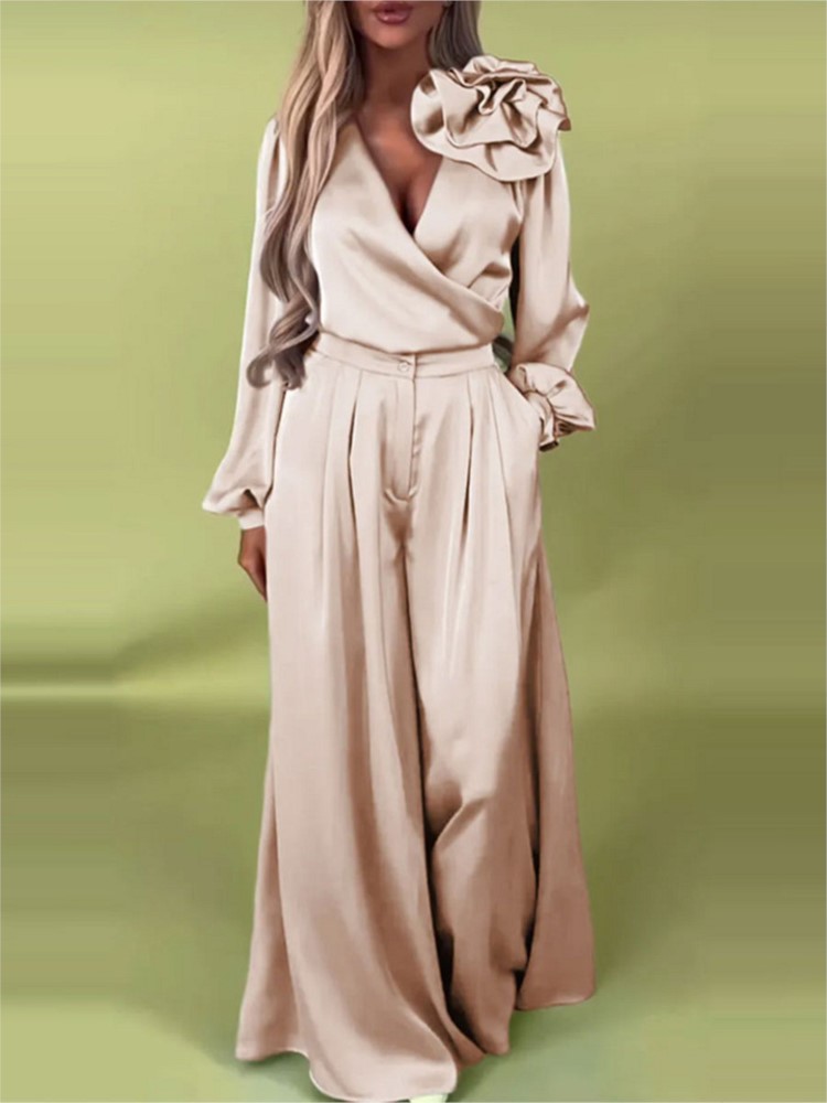 Mode effen kleur satijn shirt  - Wide Leg Palazzo Pants recensie en prijs