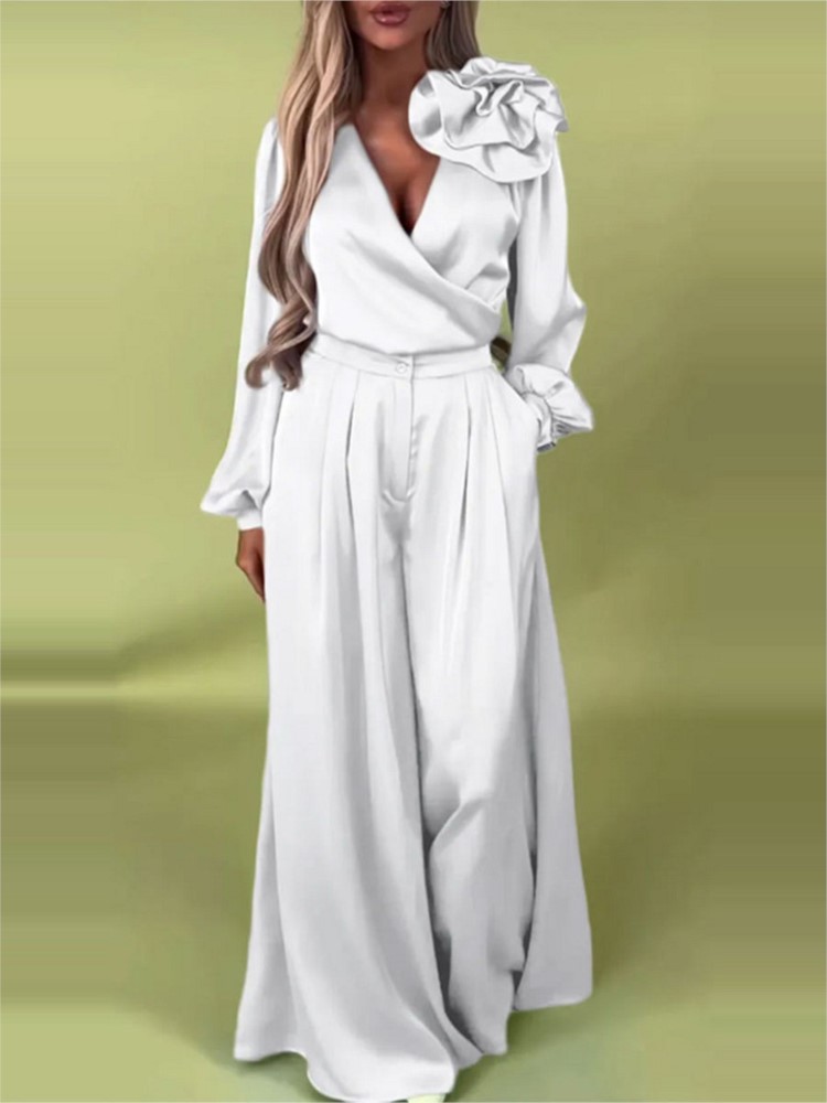 Mode effen kleur satijn shirt  - Wide Leg Palazzo Pants recensie en prijs