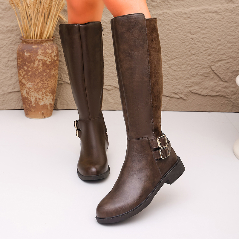 Modegesp Bruine PU Lederen Rij - Women'S Fashion Knee High Boots recensie en prijs