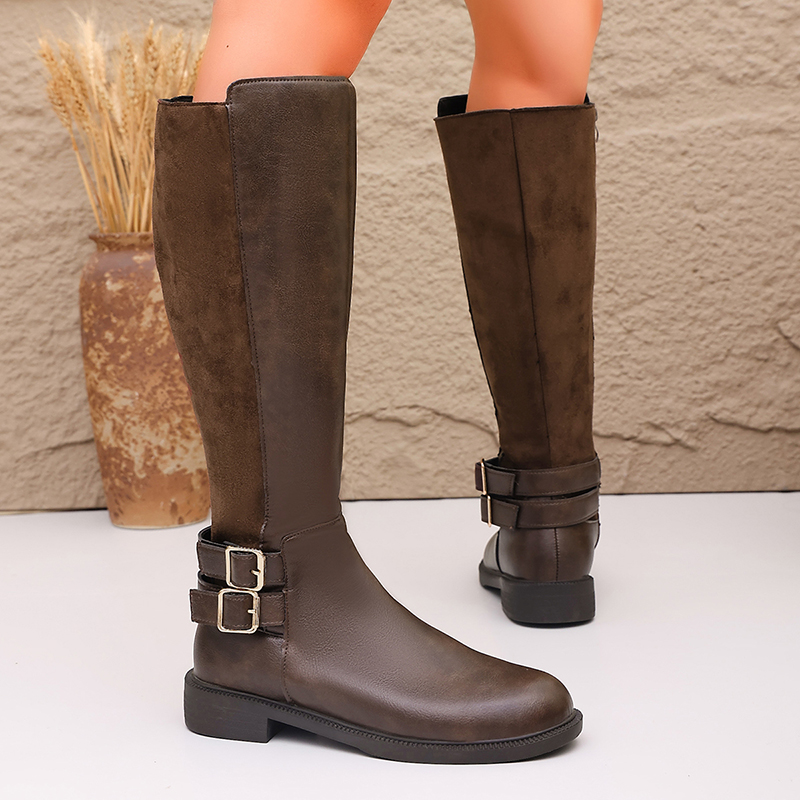 Modegesp Bruine PU Lederen Rij - Women'S Fashion Knee High Boots recensie en prijs